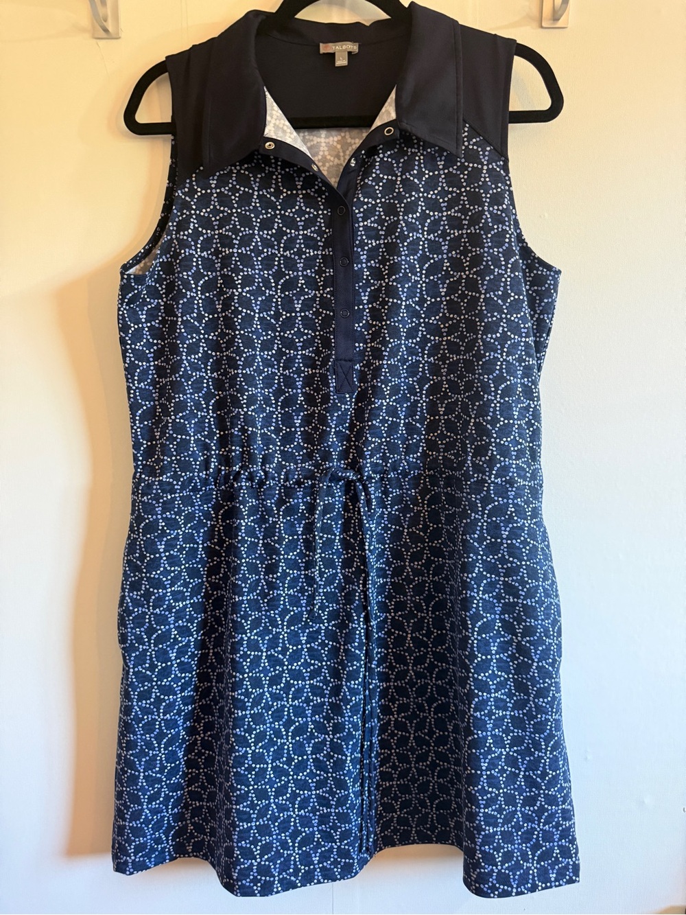 Talbots Navy Blue Sleeveless Polo Shirt Dress Drawstring Waist Size Large